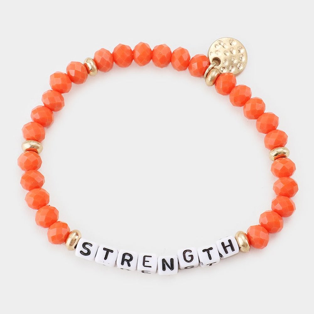 Strength Orange Faceted Beaded Stretch Bracelet